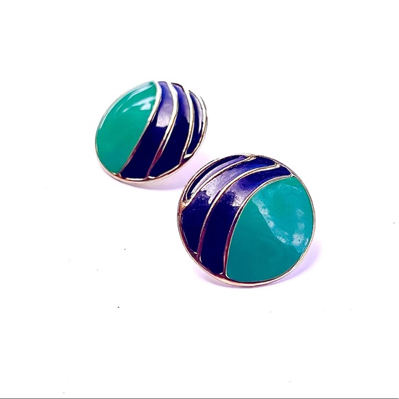 Vintage black, gold, and green circle stud push-back earrings - Picture 4 of 6